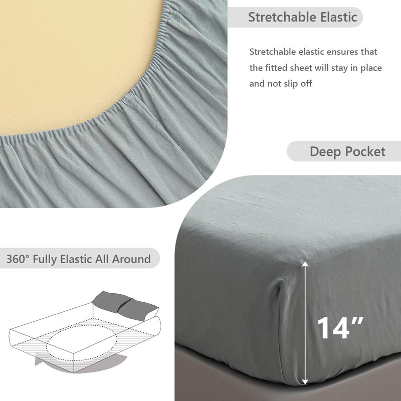 Drap-housse 100% lin, Dusty Blue, Queen Fitted Sheet