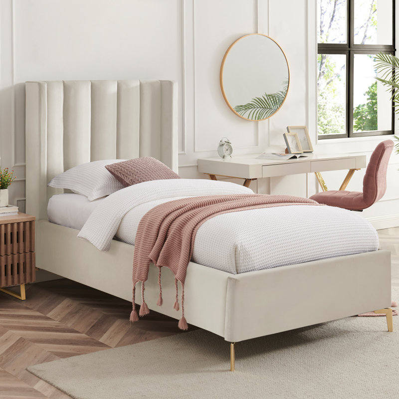 Lit plateforme Lomax, Simple TG, Velours blanc crème