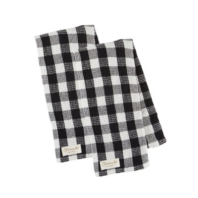  Ensemble de 2 serviettes de toilette gaufrées délavées, damier olive