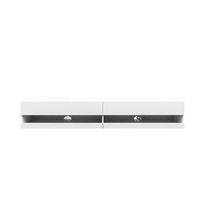 Meuble télé mural de 80 po avec station de charge, options de rangement blanches offertes 20 couleurs et blanc, grand espace
