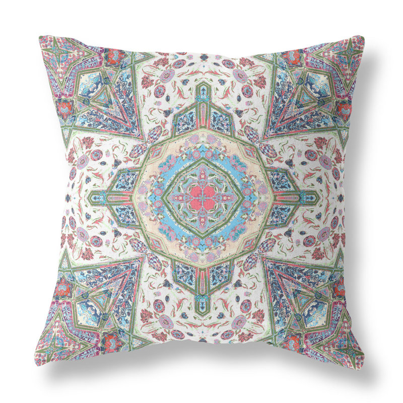 Coussin Buddha, Vert / Crème / Rose, 26 po x 26 po