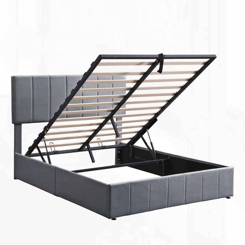 Lit plateforme tapissier avec système de rangement hydraulique, Complète