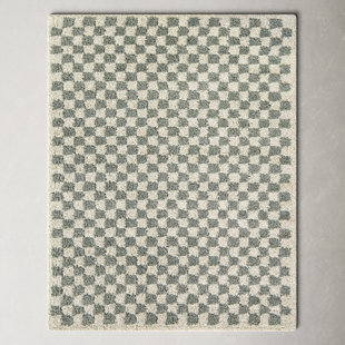 Imperfect Checkerboard Wool Calm Beige Kids Area Rug 8x10