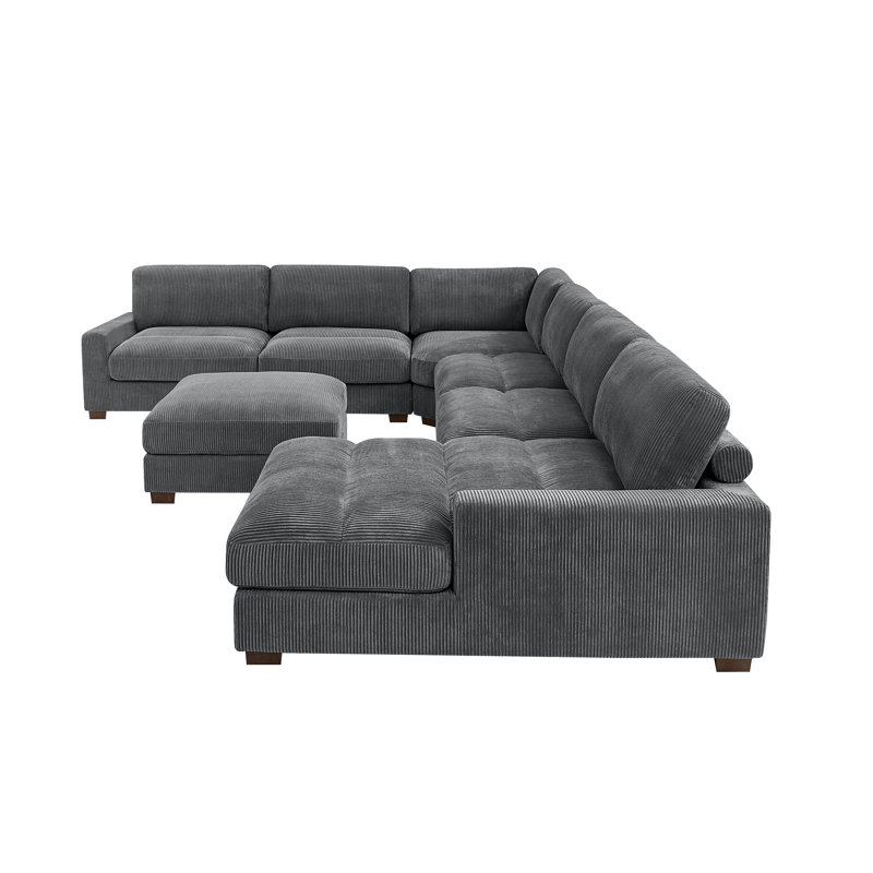 Canapé modulaire rembourré 7 pièces Azuri, Velours côtelé gris