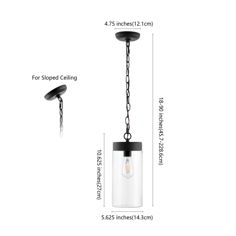 Luminaire suspendu d'extérieur noir à 1 lumière H 10,63 po Aldridge