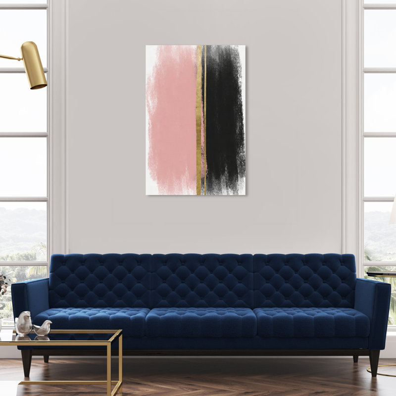 «Blush Around», rose doré, coups de pinceau, rose glamour - peinture sur toile, H 36 po x l 24 po, Toile tendue