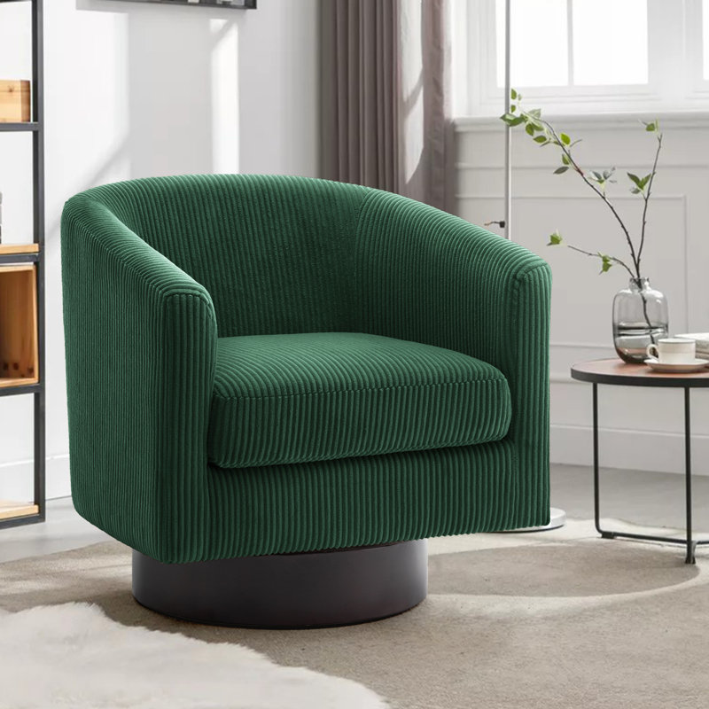 Bennett 72.1Cm Wide Swivel Barrel Chair, Dark Green Corduroy