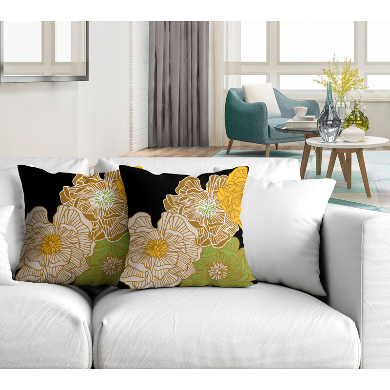 Floral Outdoor Reversible Throw Pillow, 19W" x 19H", Gold