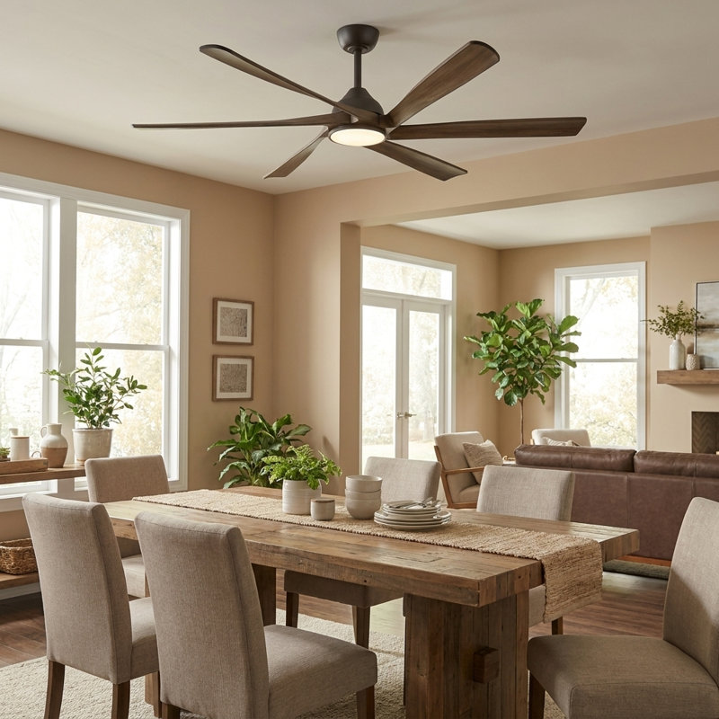 Smart Modern 6 Blade Solid Wood Ceiling Fan With Remote Control, Reversible Dc Motor & Dimmable Led Light, Black, 60" Wide