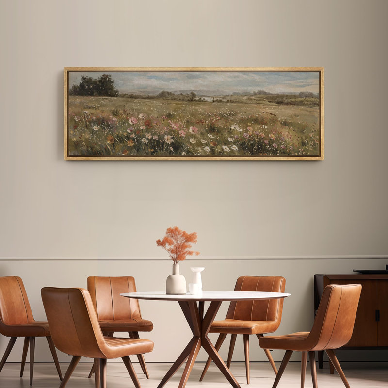 «Countryside Wildflowers Landscape», reproduction d'art sur toile encadrée, H 20 po x l 60 po, Naturel