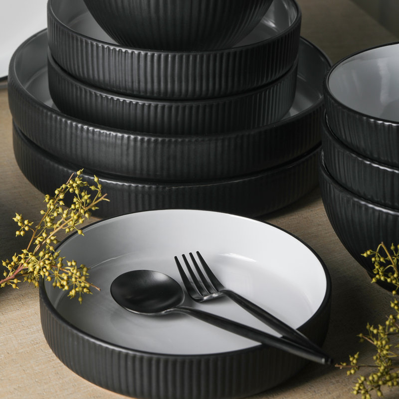 Christian Siriano Black and White Ceramic 12-Piece Dinnerware Set