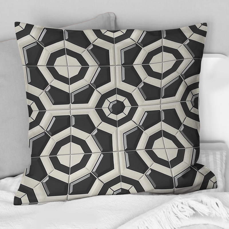 Coussin noir et blanc Midcentury, H 16 po x l 16 po