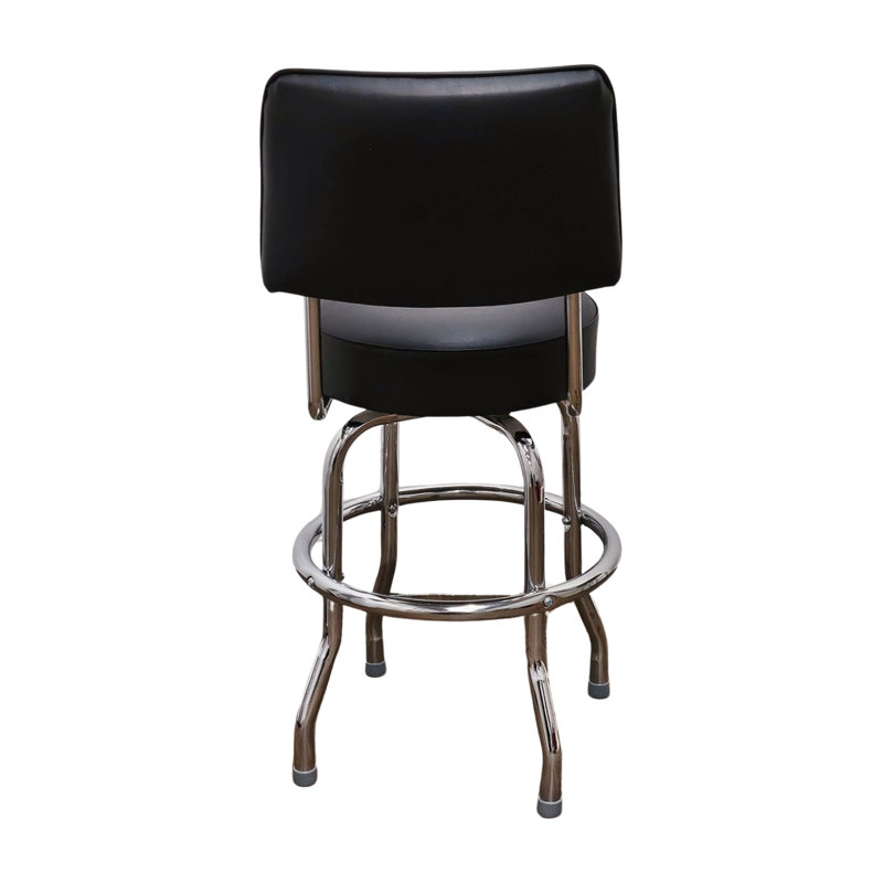 Retro Home Single Ring Upholstered Swivel Bar & Counter Stool with Back, Black, Counter Stool (24" Seat Height)