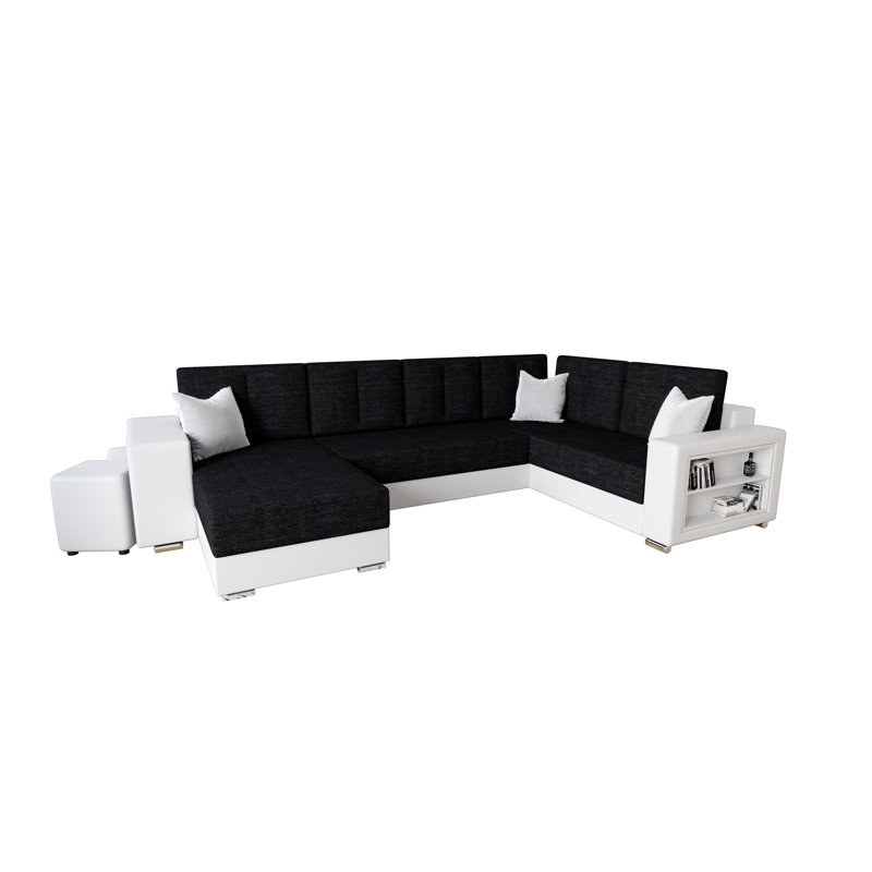 Caoimha 5 Seater Corner Sofa , Black/White - Kornet10 + SiouxWhite, Left -sided