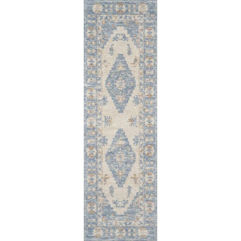 Tapis oriental bleu Denya, Tapis de couloir 2 pi 3 po x 7 pi 6 po