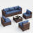 7-Piece Outdoor Wicker Patio Conversation Furniture Set With Cushions-1398123920