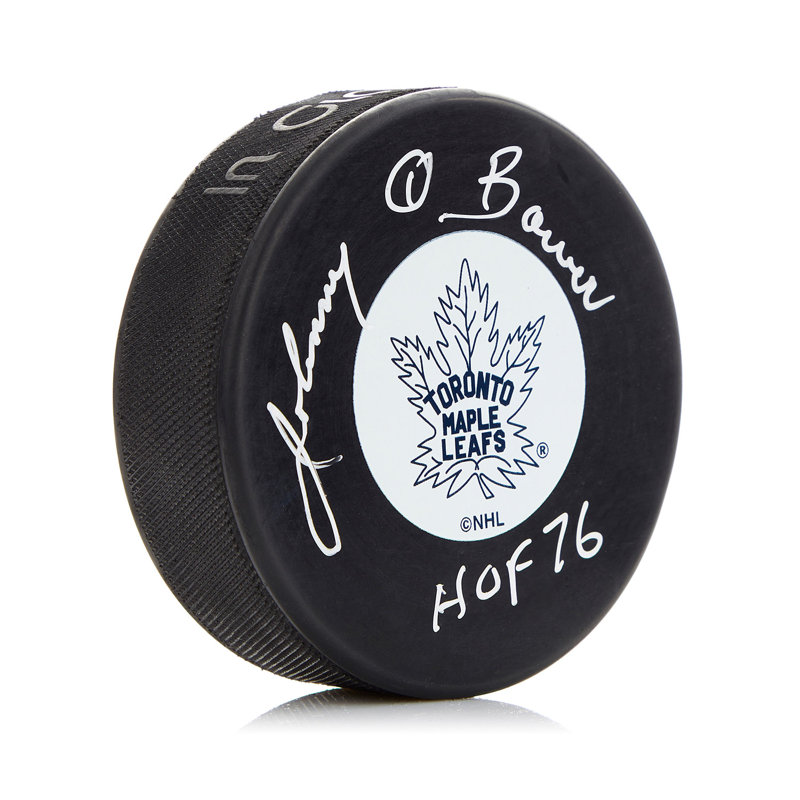 Johnny Bower Toronto signé HOF Note Puck