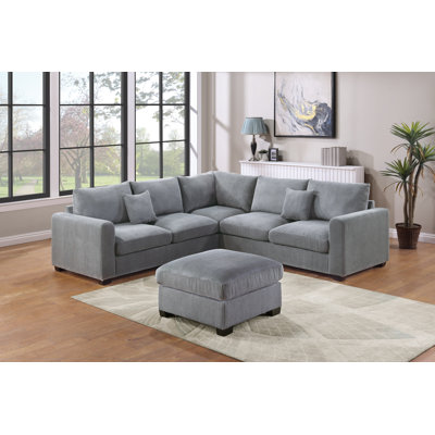 L-Sectional Sofa Corduroy Fog Color LAF And RAF Loveseats Corner Wedge Ottoman 4pcs Sectional Set Couch Living Room Furniture