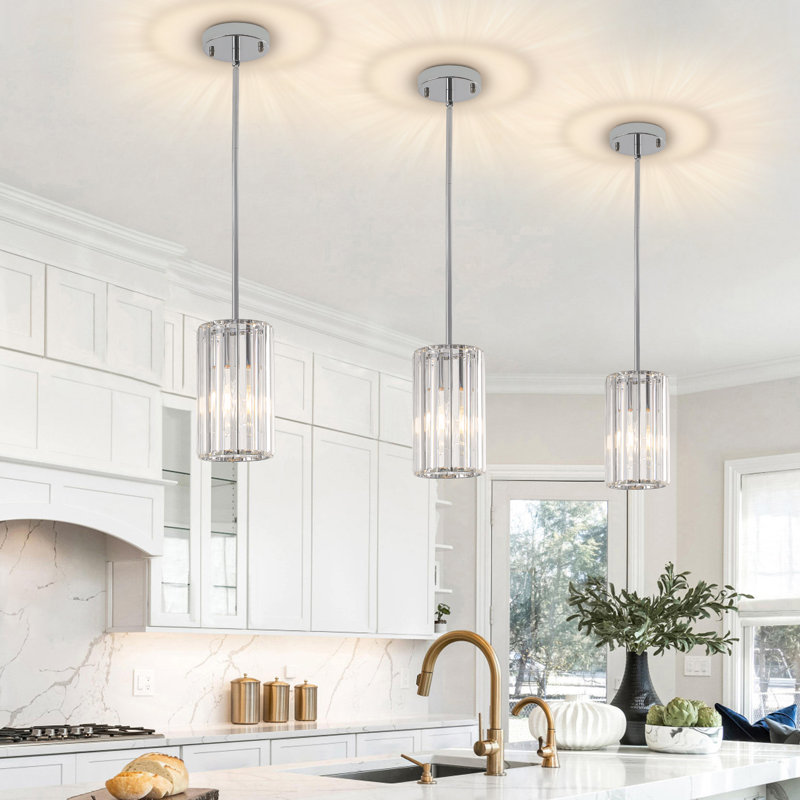 1-Light Modern Crystal Single Pendant Light With Adjustable Height , Chrome