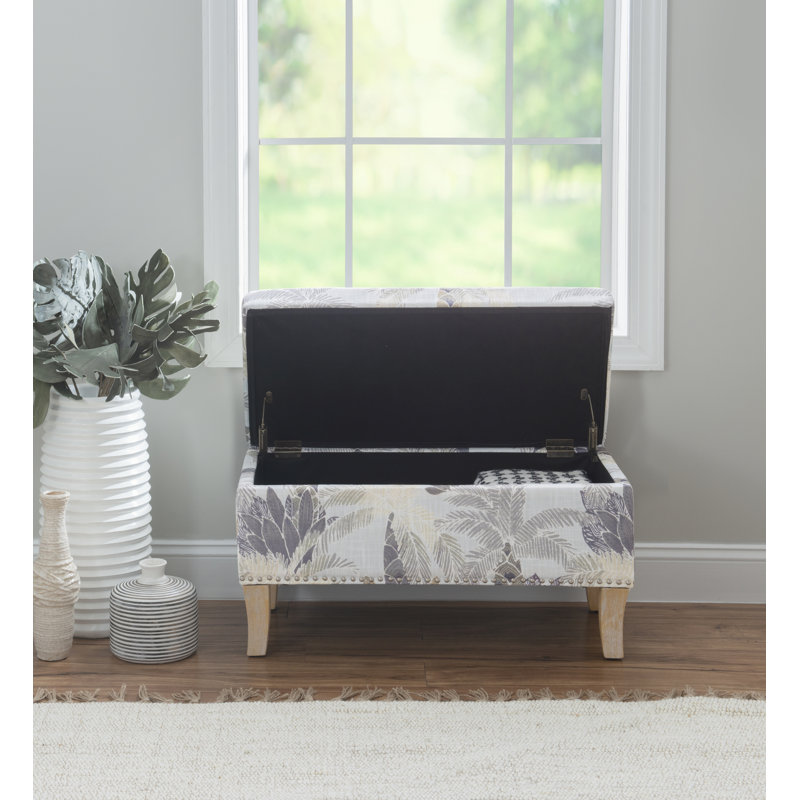 Pierro Upholstered Storage Bench, Gray Floral