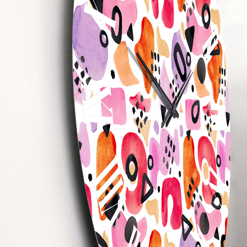 Horloge murale moderne avec formes organiques rétro mauve et rouge III, Petit