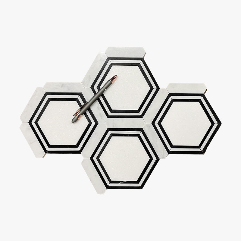 Carreau de mosaïque en nid d'abeille en marbre poli 12 po x 11 po Hexagon