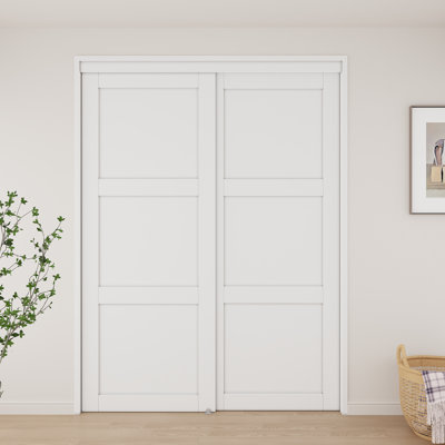 60" x 80" Sliding Closet Doors White and Solid Manufactured Wood With Installation Hardware Kit & Handle