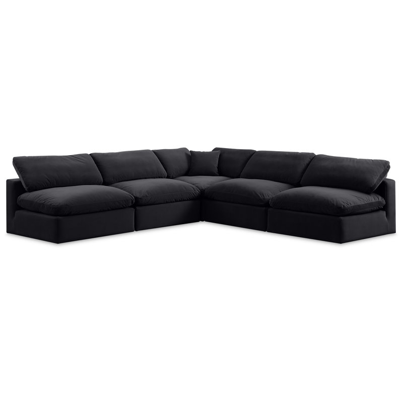 Hripsik Velvet L-Shaped Sectional Reversible, Black Velvet