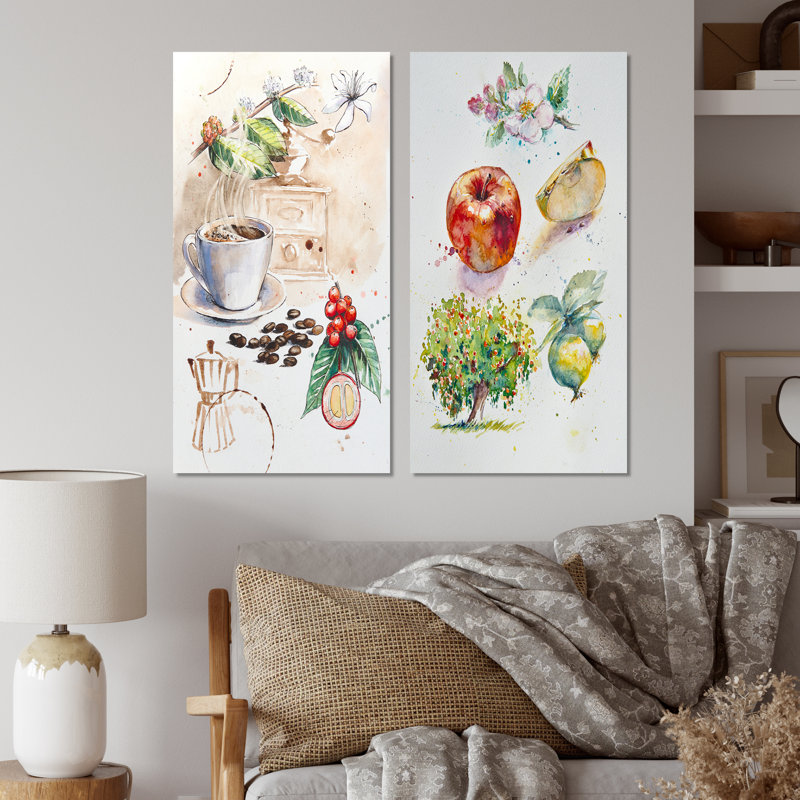 «Coffee In Hot Cup Coffee Redolent», ensemble de 2 reproductions sur toile, H 20 po x l 24 po x P 1 po, Toile tendue