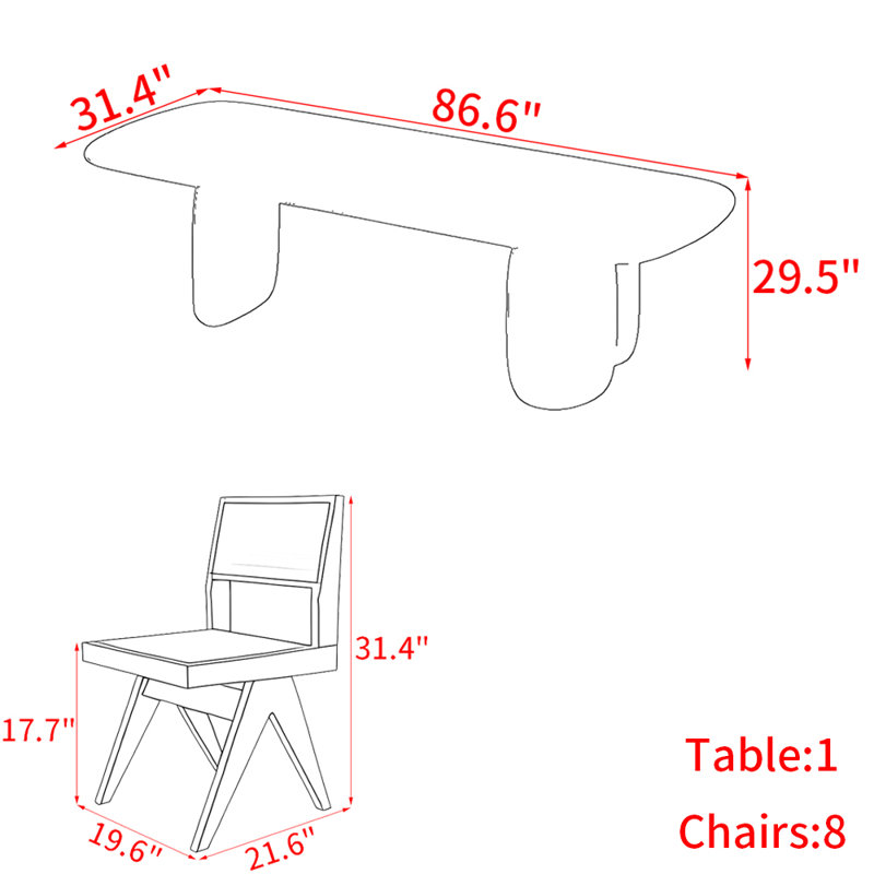 Modern simple solid wood dining table set., 29.5"H x 86.6"L x 31.4"W