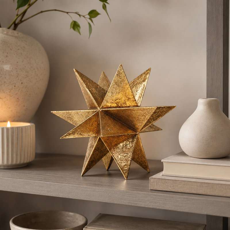 Resin Gold Geometric Star Decorative Object, Decorative Sculpture with Multi-Angle Design