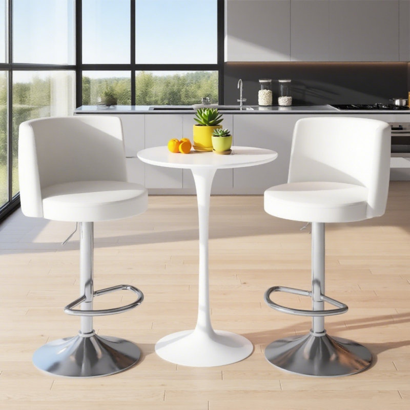Counter Height Bar Stools, Kitchen Island Barstools Set Of 2, Adjustable Upholstered Swivel Counter Stool, Bar Height Island Chairs With Back & Footrest