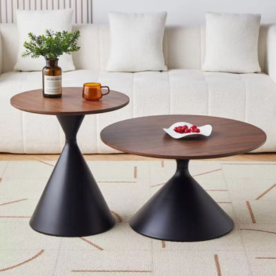 Set of 2 coffee round tables with a WOODEN-look top and steel base -  Ivy Bronx, 0D25B0DBAB2B4BDEA4A51C7B3DBA7A8A