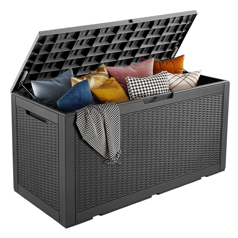 Black 100 Gallon Resin Lockable Outdoor Storage Deck Box
