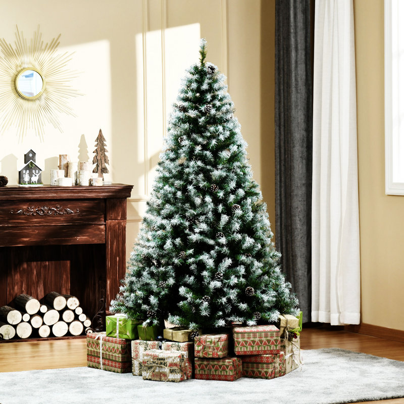 Sapin de Noël artificiel enneigé avec branches réalistes, 61 pommes de pin et 800 pointes