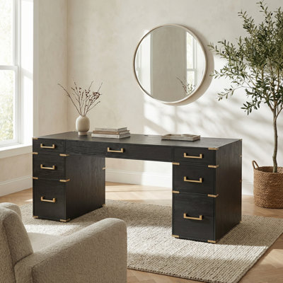 Extra-Large Executive Desk with Metal Trim, USB Ports, and Hidden Storage for Home Office and Study Room