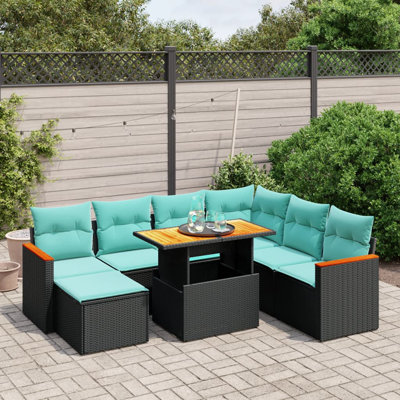 Ensemble de canapé de patio 8 pièces avec coussins d'extérieur en rotin de poly noir
