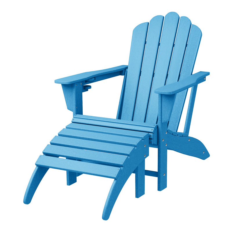 Outdoor Poly Adirondack Chair With Ottoman, Blue