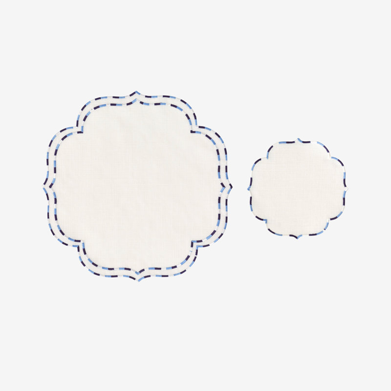 Chartian Cotton Embroidered Round, Blue