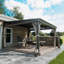 Pavillon de jardin mural en aluminium pour patio avec toit en acier galvanisé, véranda, rideaux et filet-96793221