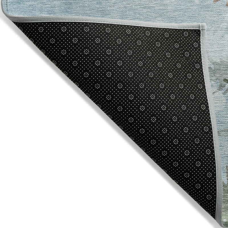 Washable Sky Blue and Green Reindeer Runner Rug