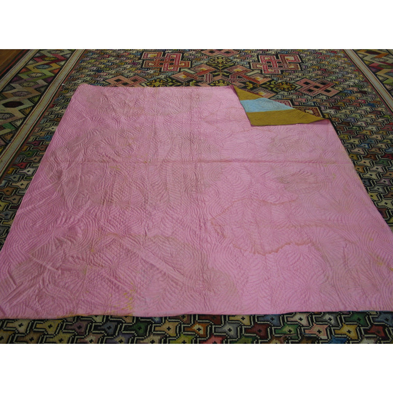 Multicolor Jewel Tones Wool Antique Allover Geometric Quilt Needlework 1920s Rug