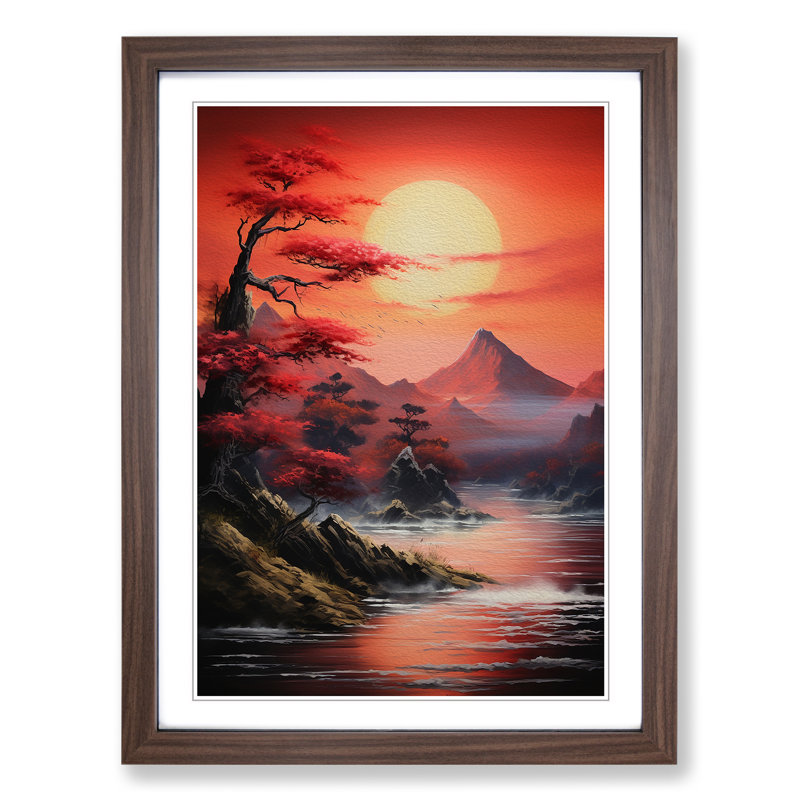 Japanese Sunset Action Painting - Framed Print, Walnut Framed, 64cm H x 46cm W x 2cm D