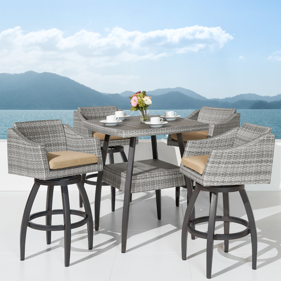 Fionnula Square 4 - Person 38" Long Bar Height Dining Set With Sunbrella Cushion Covers Wildon Home® Cushion 