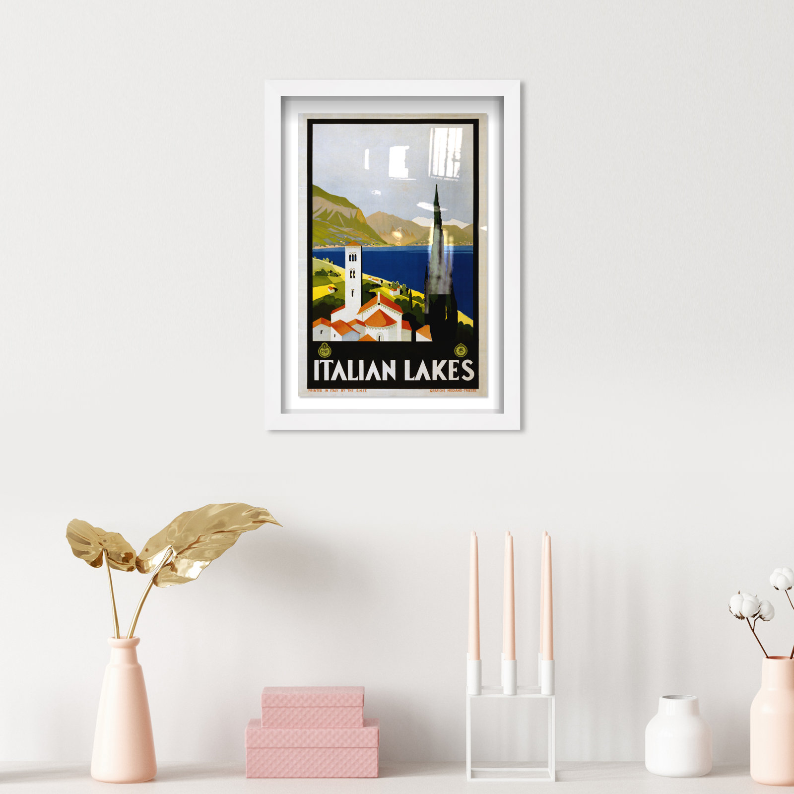 Italy, White Framed, 16" H x 11" W x 1" D