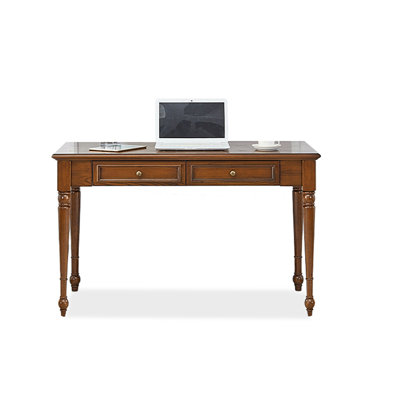 Bureau rectangulaire en bois massif noir avec 2 tiroirs