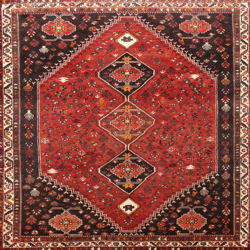 Tapis traditionnel rouge / brun, Rond 8 pi
