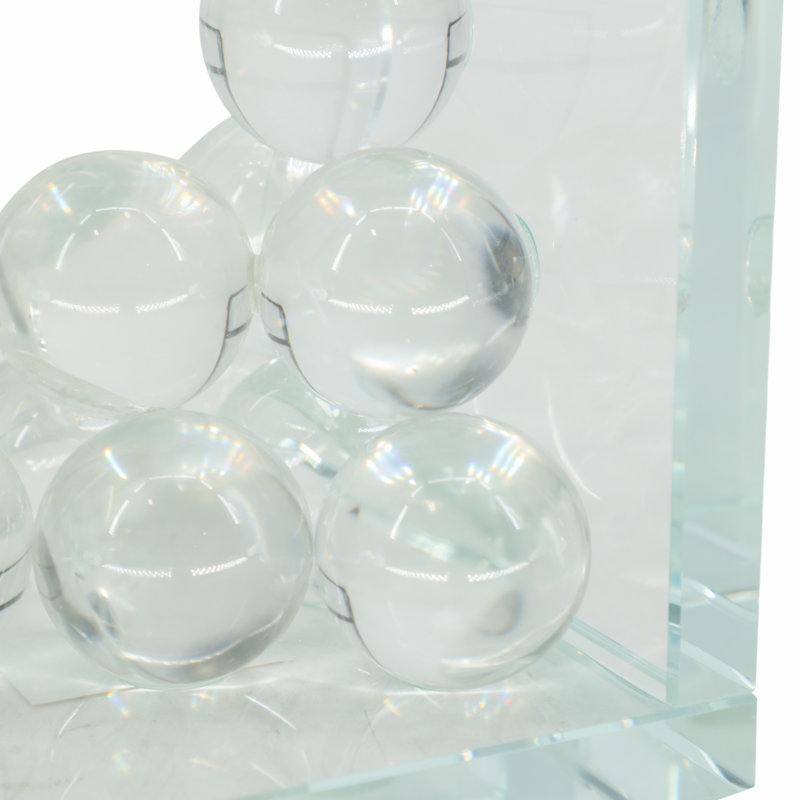 Decorative Glass Orbs Accent in L-Shape Bookends - Modern Book Ends Ideal for Bookshelf, Desk, or Home Decor - Set of 2, 6", Clear