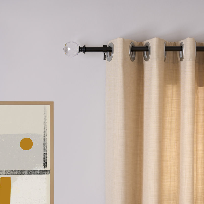 Marun Adjustable Overall Width x 0.75'' Diameter Single Curtain Rod, 28" - 48", Black