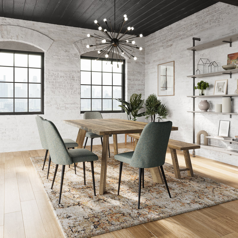 Juliana 6 - Person Solid Wood Solid Wood Top Four Leg Dining Set, Blue